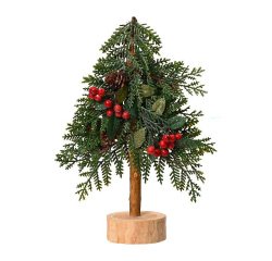 Mini glittery fir tree with red berries - H.30 cm