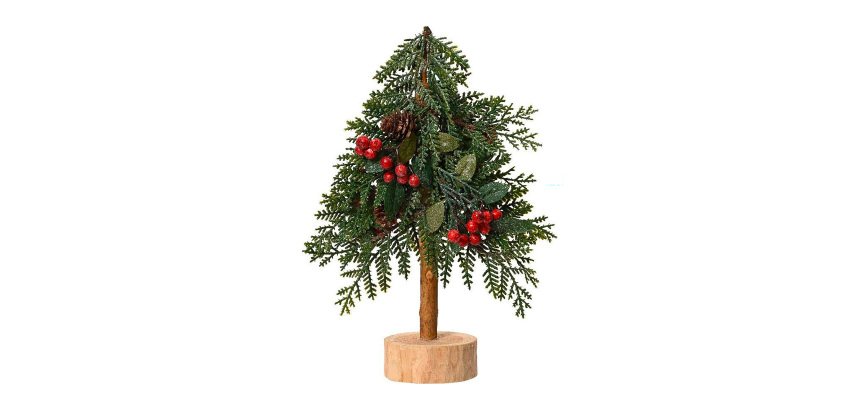 Mini sapin pailleté avec baies rouges - H.30 cm