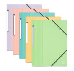 Elastic binder with 3 plastic flaps Oxford School Life 24 x 32 cm assorted pastel colors