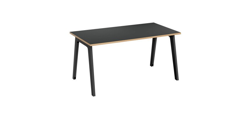 Rechte werkpost Eden Arche koolstof rand licht eiken L 140 cm met kabelgoot