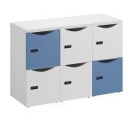 Casier bureau lockers 6 cases corps blanc - H 87,9 cm - portes mixte blanc/bleu - serrure à code + clé de secours