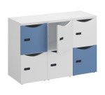 Lockerkast met 6 vakken - behuizing wit  - H 87,9 cm - deuren wit/blauw - codeslot met reservesleutel