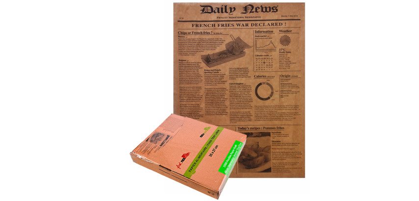 Papel alimentario kraft con diseño periodico 270 x 350 mm - Caja dispensadora 10000 unidades