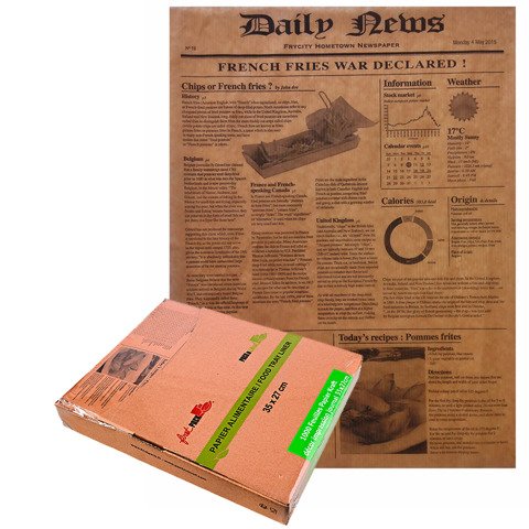 Papel alimentario kraft con diseño periodico 270 x 350 mm - Caja dispensadora 10000 unidades