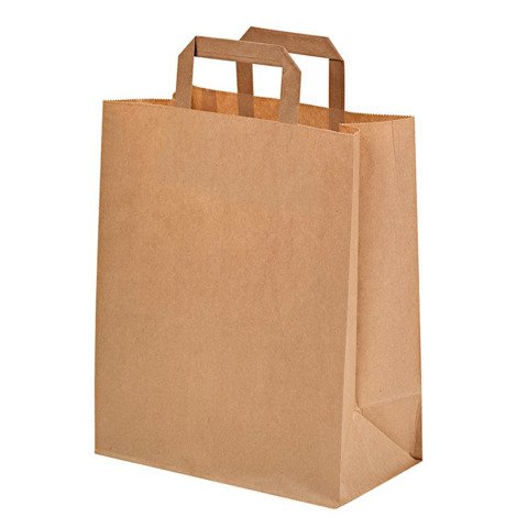 Bolsa catering marrón reciclada con asas 260 x 170 x 280 mm - Paquete de 250 unidades
