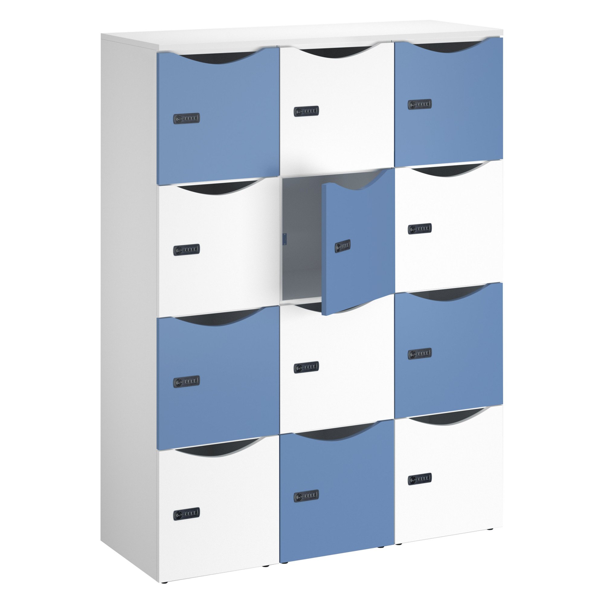 Casier de bureau lockers 12 cases corps blanc porte mix blanc bleu H 170.9cm