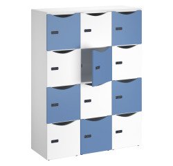 Locker desk 12 compartments white body mixed white blue door H 170.9cm