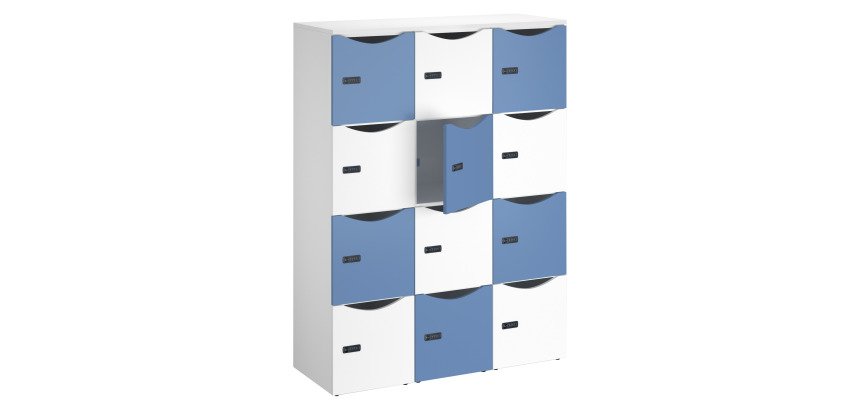 Casier de bureau lockers 12 cases corps blanc porte mix blanc bleu H 170.9cm