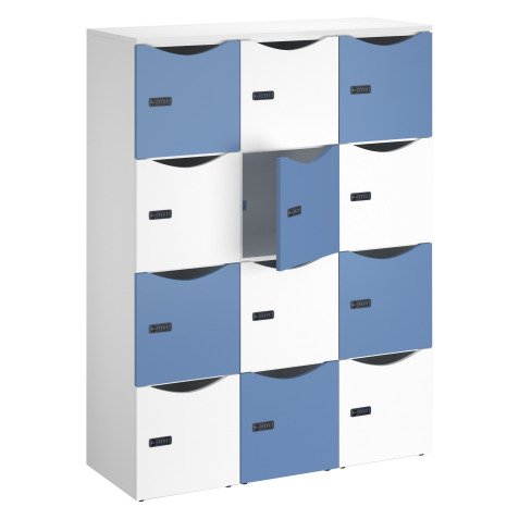 Casier de bureau lockers 12 cases corps blanc porte mix blanc bleu H 170.9cm