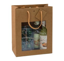 Brown kraft boutique bag with strong middle handles and cord strings 22 x 11 x 28 cm - 12 bags