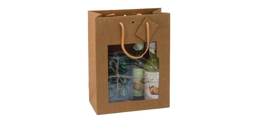 Sac boutique en kraft brun résistant Middle poignées cordelières 22 x 11 x 28 cm - 12 sacs