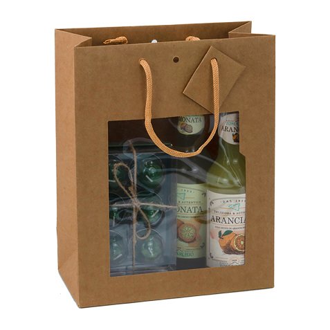 Sac boutique en kraft brun résistant Middle poignées cordelières 22 x 11 x 28 cm - 12 sacs