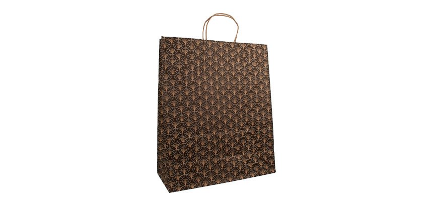 Sacs boutique kraft à motif Ginko, anses torsadées - 50 sacs