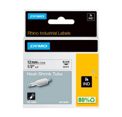 Schrumpfetikettenband Dymo Rhino 12 mm 18055 weiß schwarze Schrift