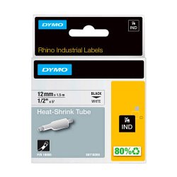 Schrumpfetikettenband Dymo Rhino 12 mm 18055 weiß schwarze Schrift