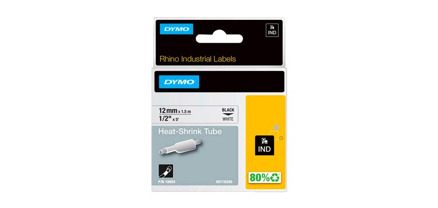 Ruban thermorétractables Dymo Rhino 12 mm 18055 blanc écriture noire
