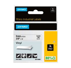 Ruban vinyle Dymo Rhino 9 mm 18443 blanc écriture noire