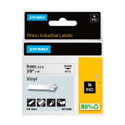 Band Vinyl Dymo Rhino 9 mm 18443 weiß schwarze Schrift
