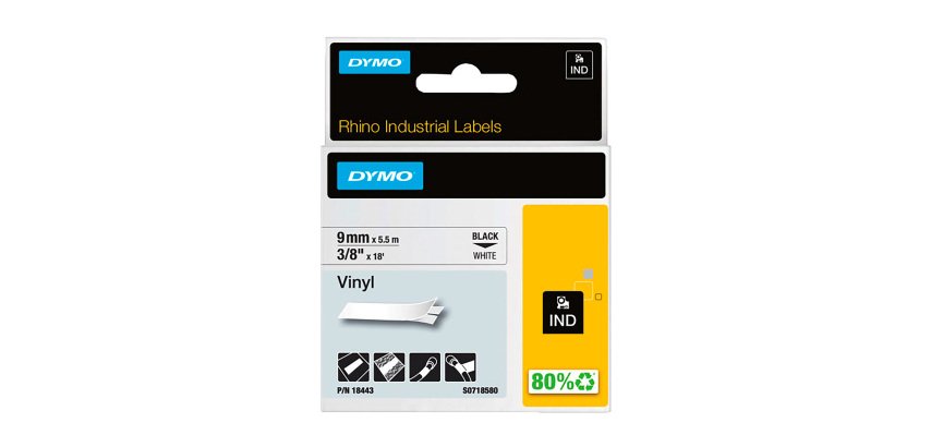 Vinyl tape Dymo Rhino 9 mm 18443 white with black writing