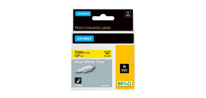 Ruban thermorétractables Dymo Rhino 12 mm 18056 jaune écriture noire