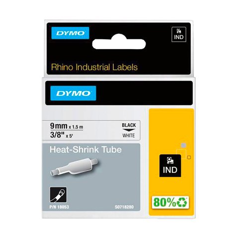 Schlauchummantelung Dymo Rhino 9 mm 18053 weiß schwarze Schrift