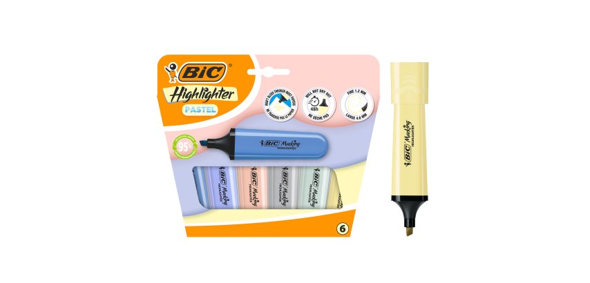 Markeerstift Bic Highlighter Flat Pastel - Set van 6