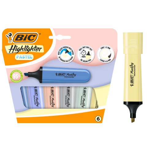 Subrayador Fluorescentes Bic Highlight Flat Pastel - Bolsa de 6