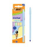 Stylo bille Bic Cristal Pastel à capuchon pointe 1 mm écriture moyenne - Pochette de 5