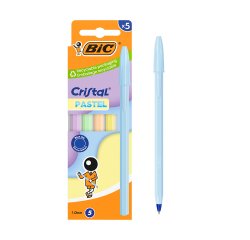 Ballpoint Pen Bic Cristal Pastel with Cap, 1 mm Medium Point - Pack of 5