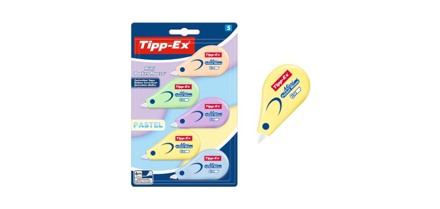 Correcteur à sec Tipp-Ex Mini Pocket Mouse pastel - largeur 5 mm - Longueur 6 m - Blister de 5