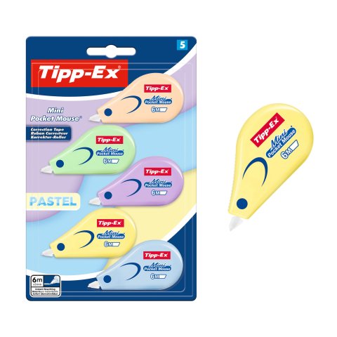 Correctores en seco Tipp-Ex Mini Pocket Mouse Pastel - Ancho 5 mm - Largo 6 m - Blíster de 5