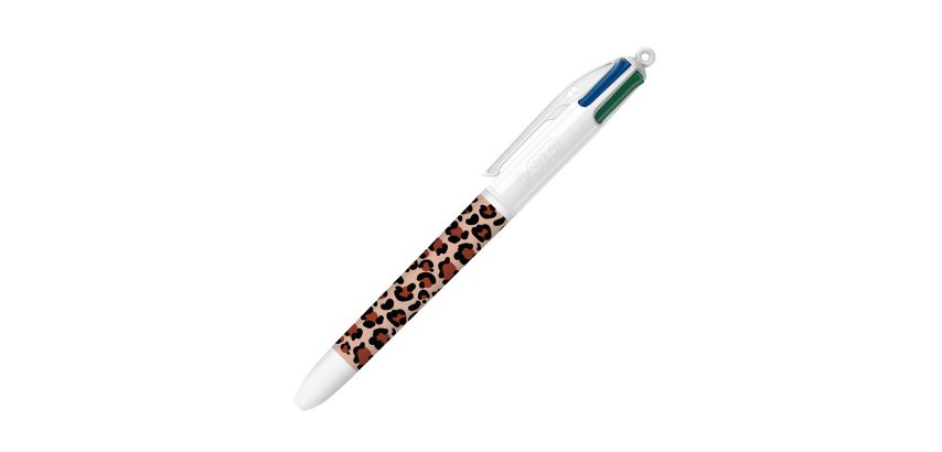 Stylo bille 4 couleurs Bic Léopard rétractable pointe 1 mm - écriture moyenne - Boite de 12