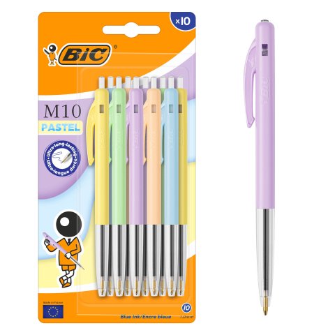 Bolígrafo retráctil Bic M10 Pastel 1 mm - Escritura media - Bolsa de 10