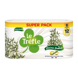 Toiletpapier met driedubbele dikte Le Trèfle Zachte Bamboe 12 maxi rollen = 24 klassieke rollen