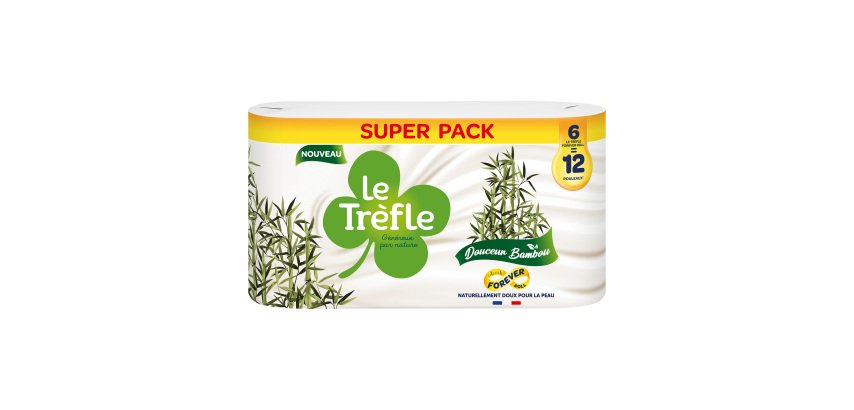 Toilettenpapier dreilagig Le Trèfle Soft Bamboo 12 Maxi-Rollen = 24 traditionelle Rollen
