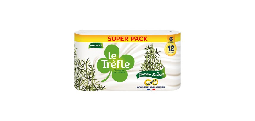 Papier toilette triple épaisseur Le Trèfle Douceur Bambou 12 maxi rouleaux = 24 rouleaux classiques