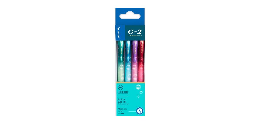 Stylo roller Pilot G2 Flow rétractable pointe 0,7 mm écriture moyenne - Pochette de 4