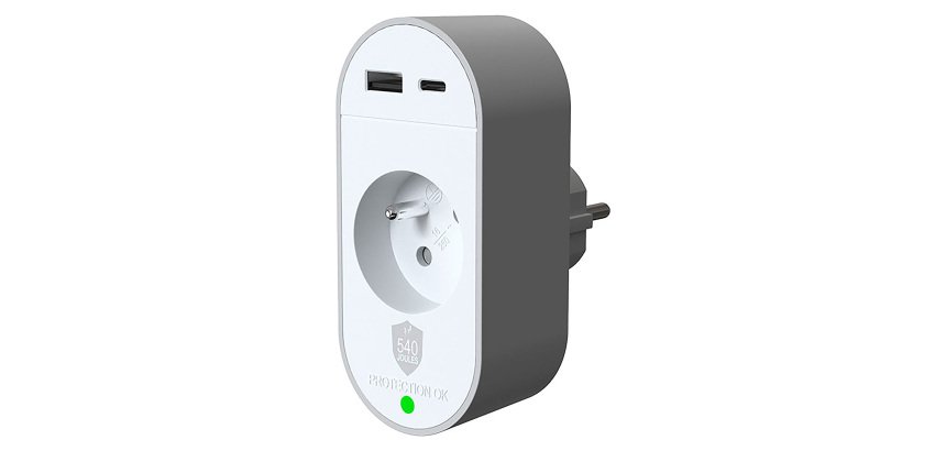 Prise parafoudre Force Lite 1 prise + 2 ports USB A+C PD