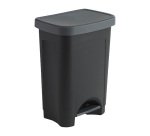 Poubelle plastique 50 litres rectangle à pédale, corps noir, couvercle gris