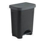 Poubelle plastique 50 litres rectangle à pédale, corps noir, couvercle gris