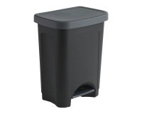 Poubelle plastique 50 litres rectangle à pédale, corps noir, couvercle gris