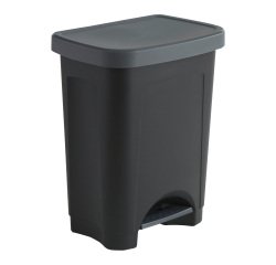Poubelle plastique 50 litres rectangle à pédale, corps noir, couvercle gris