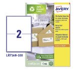 Etichette Avery bianche in carta riciclata al 100%, 199,6x143,5mm, 2 etichette per foglio, adesivo permanente, laser e inkjet, 100 fogli