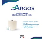 Rouleaux d'essuie-mains Argos double épaisseur blanc 200 m - Colis de 6