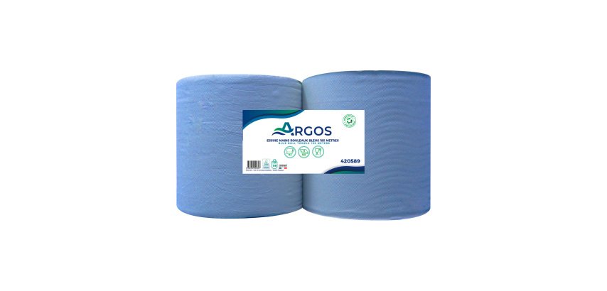 Rouleaux d'essuie-mains Argos double épaisseur bleu 195 m - Colis de 6