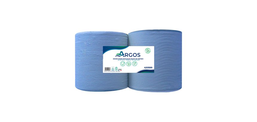 Rouleaux d'essuie-mains Argos double épaisseur bleu 195 m - Colis de 6