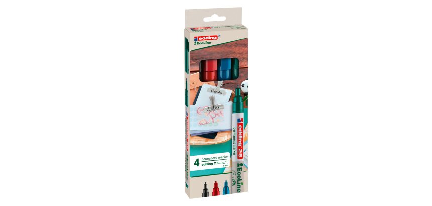 Marqueur permanent Edding E 25 pointe ogive 1 mm - Pochette de 4