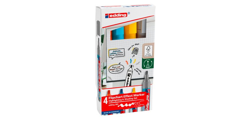 Permanente marker Edding E 385 flexibele penseelpunt 1 tot 5 mm - Set van 4
