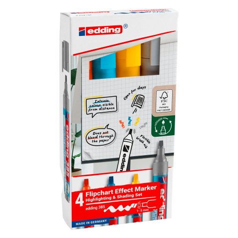 Marqueur permanent Eddind E 385 pointe pinceau flexible 1 à 5 mm - Pochette de 4