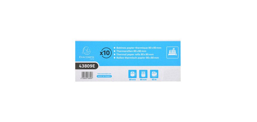 Bobines Caisses Exacompta 43809E - l 80 mm x L 85 m, Ø 80 mm - 1 pli(s) - paquet de 10